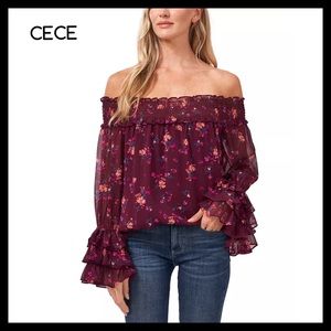CECE Women's Off-The-Shoulder
Floral Destiny Top Color: Deep Marsala